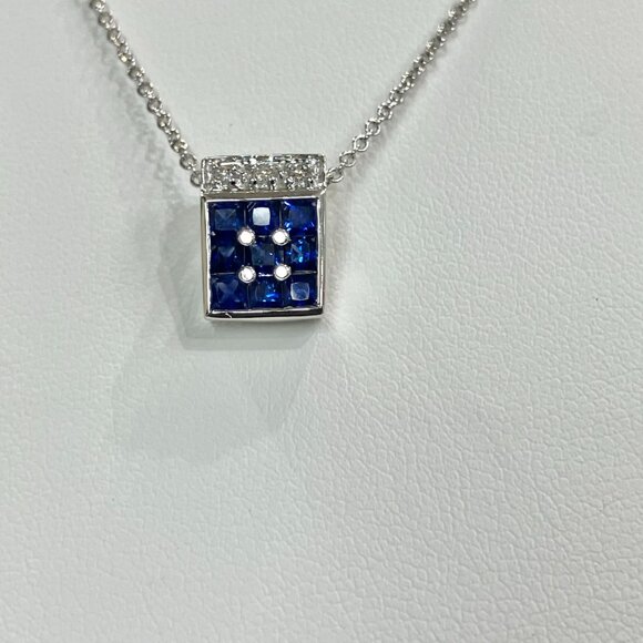 Sapphire And Diamond White Gold Pendant - Picture 3 of 7